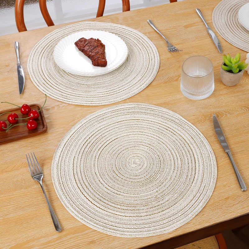 SHACOS Placemats Set of 8 Round Braided Place Mats 15 inch Washable Table Mats for Home Wedding Holiday Party (Ivory, 8) - Image 5